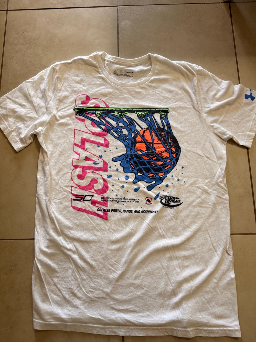 Under Armour UA CURRY 7 SC30 x Nerf Super Soaker Splash Shirt White Multi Sz M